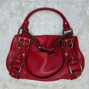 Banana Republic Red Leather Handbag Double Handle Gold Hardware Hobo Bag